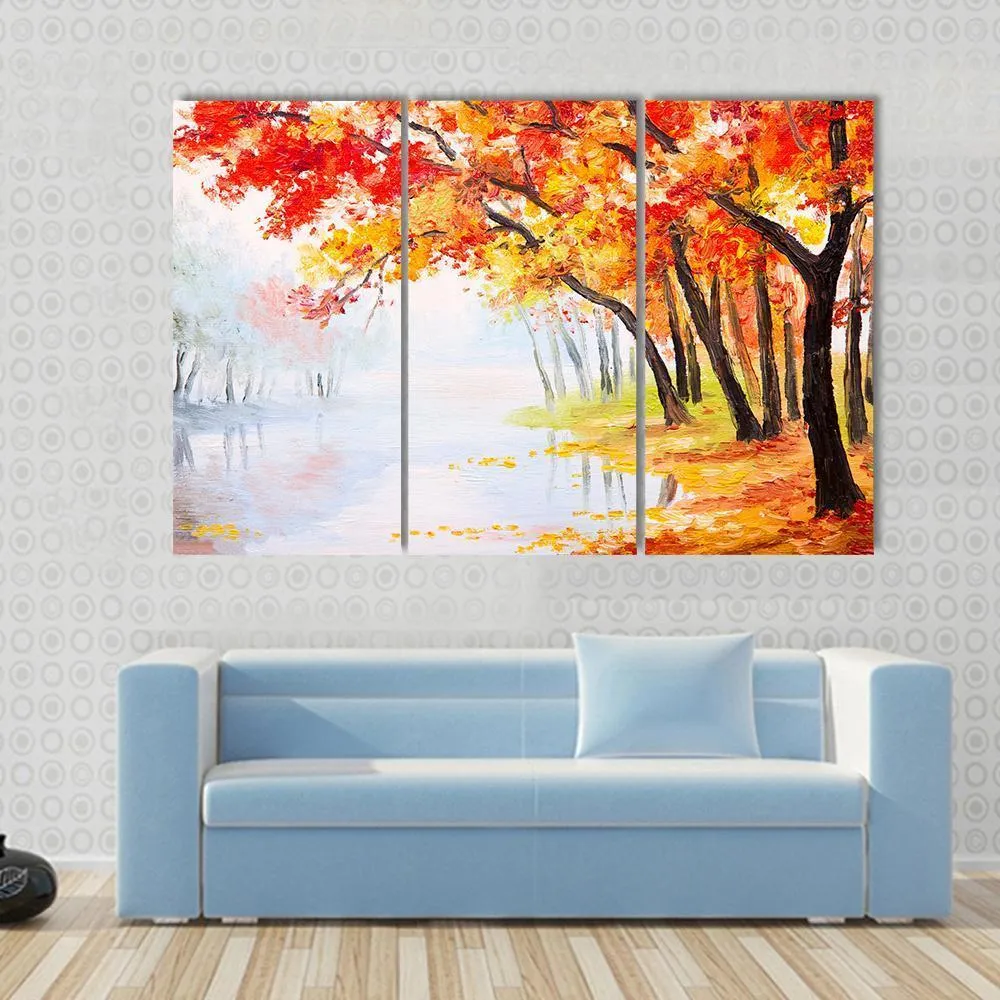 Autumn Forest Near The Lake Canvas Wall Art