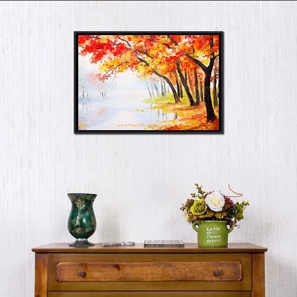 Autumn Forest Near The Lake Canvas Wall Art