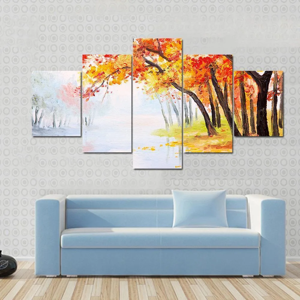 Autumn Forest Near The Lake Canvas Wall Art