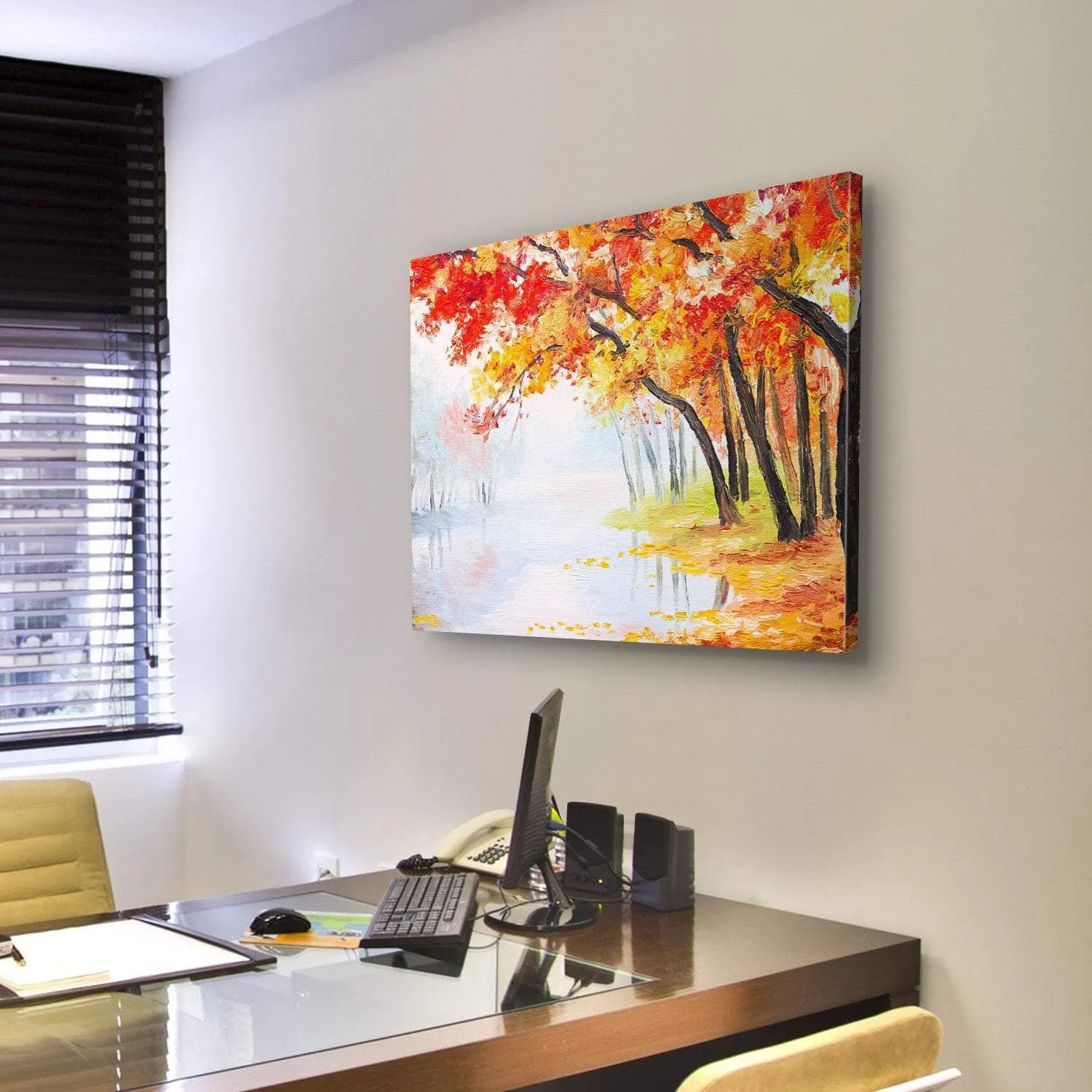 Autumn Forest Near The Lake Canvas Wall Art