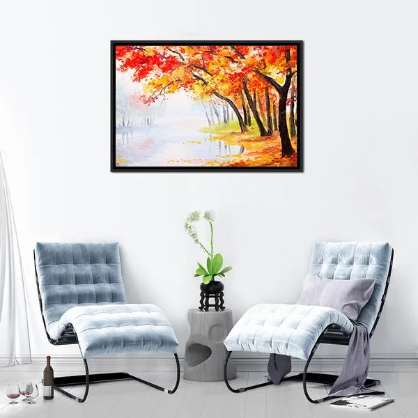 Autumn Forest Near The Lake Canvas Wall Art