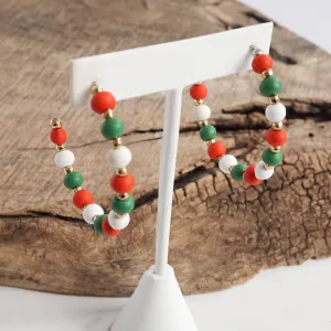 Beaded Christmas Hoop Earrings