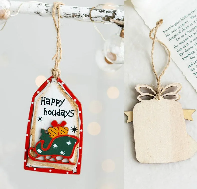 Bulk 14 PCS Christmas Tree Hanging Ornament with String Wooden Ornament New Year Party Decor Wholesale