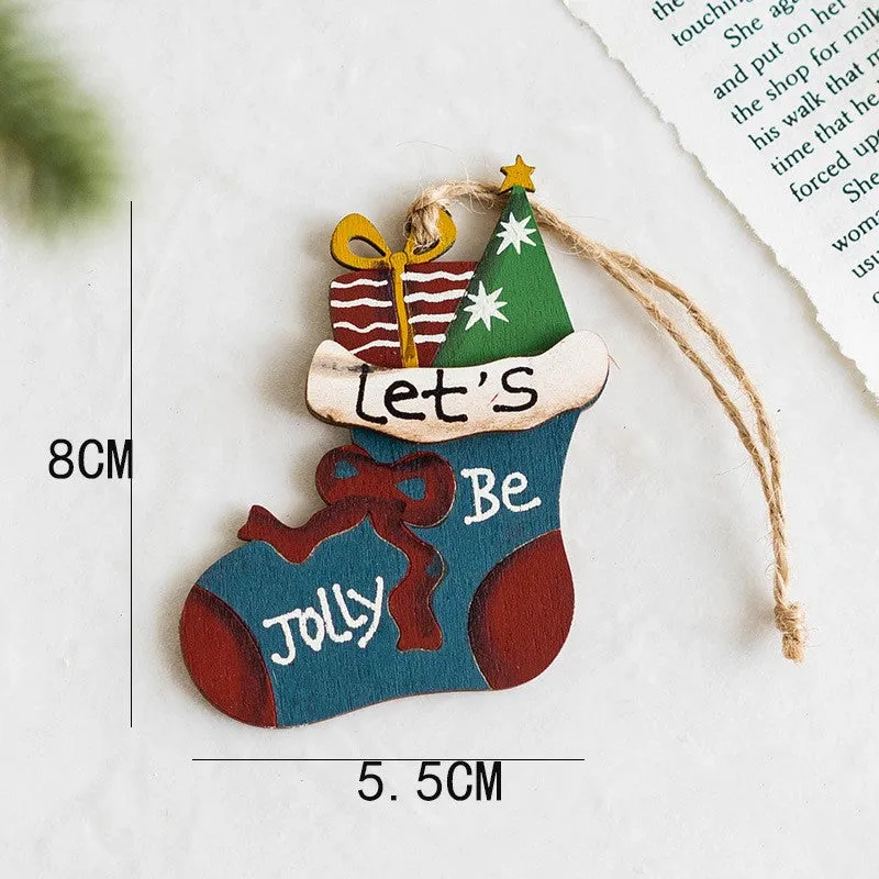 Bulk 14 PCS Christmas Tree Hanging Ornament with String Wooden Ornament New Year Party Decor Wholesale