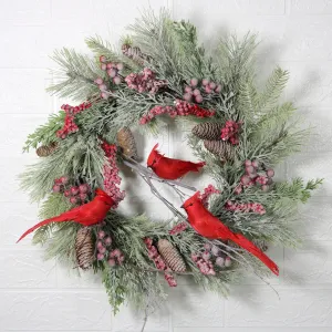 Bulk 17" Christmas Wreaths Red Bird Cardinals Ornaments for Front Door Farmhouse Wall Hanging Window Indoor Outdoor Home Decor Wholesale