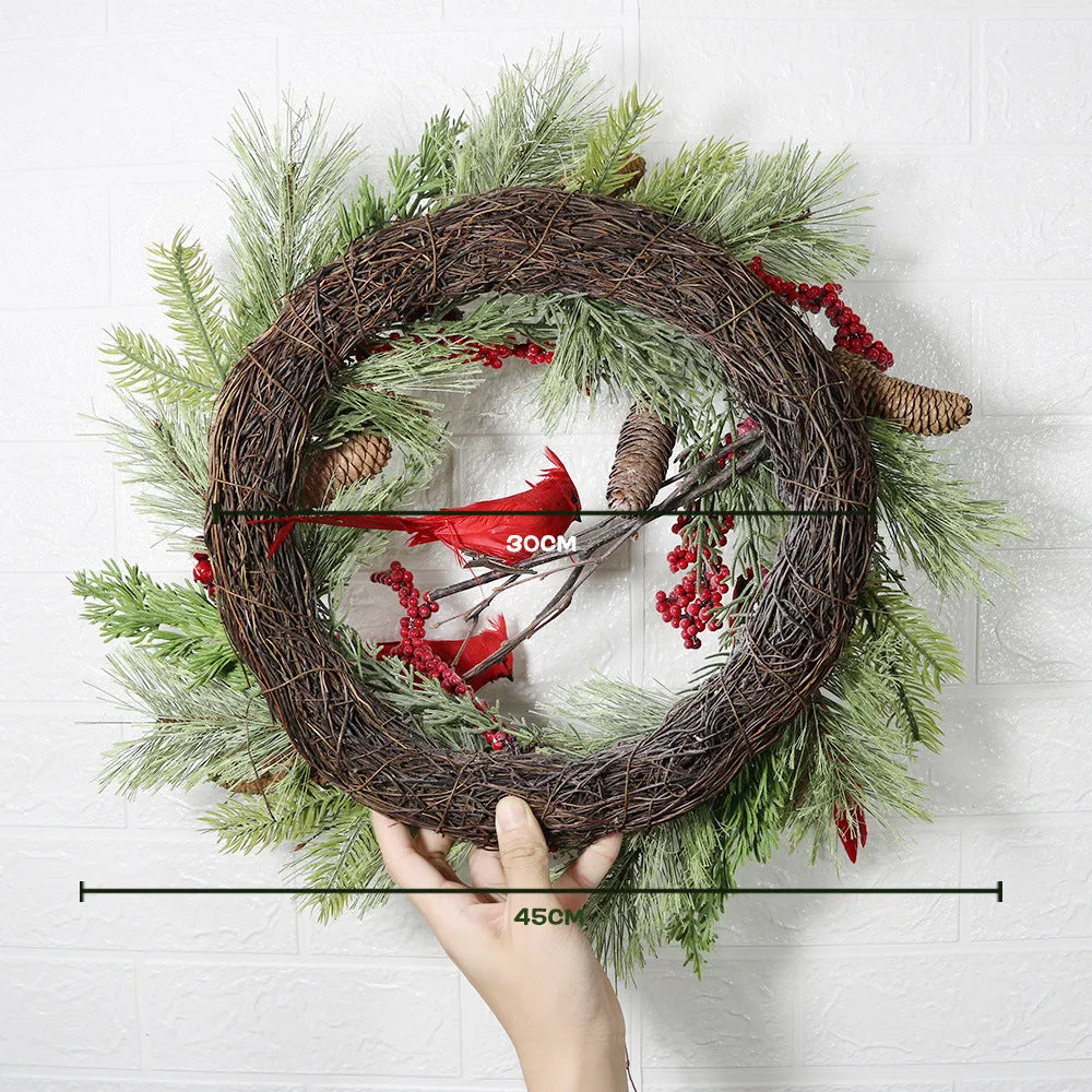 Bulk 17" Christmas Wreaths Red Bird Cardinals Ornaments for Front Door Farmhouse Wall Hanging Window Indoor Outdoor Home Decor Wholesale