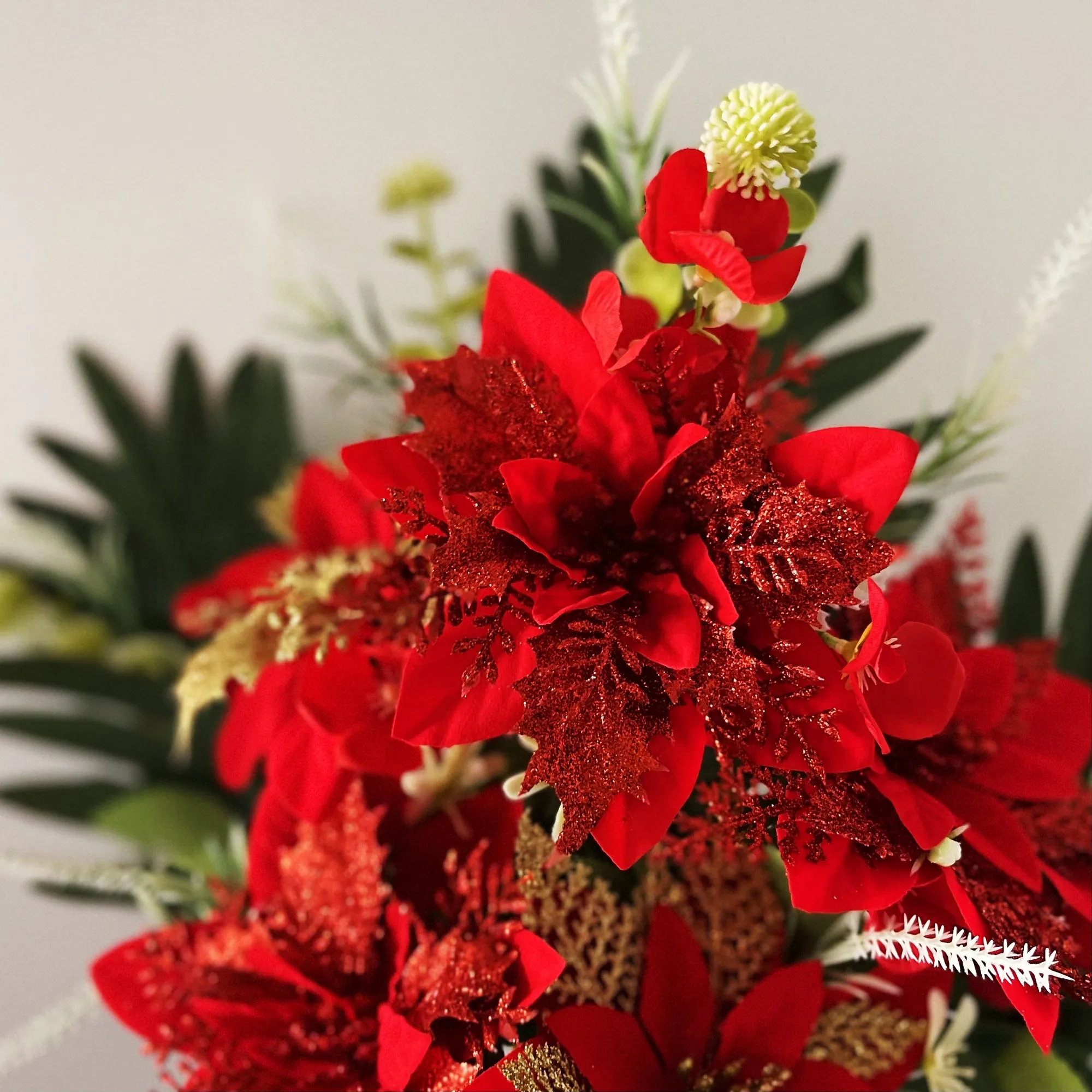 Bulk 19 inches Tall Glitter Christmas Poinsettia Bush Angel Bouquet Wholesale