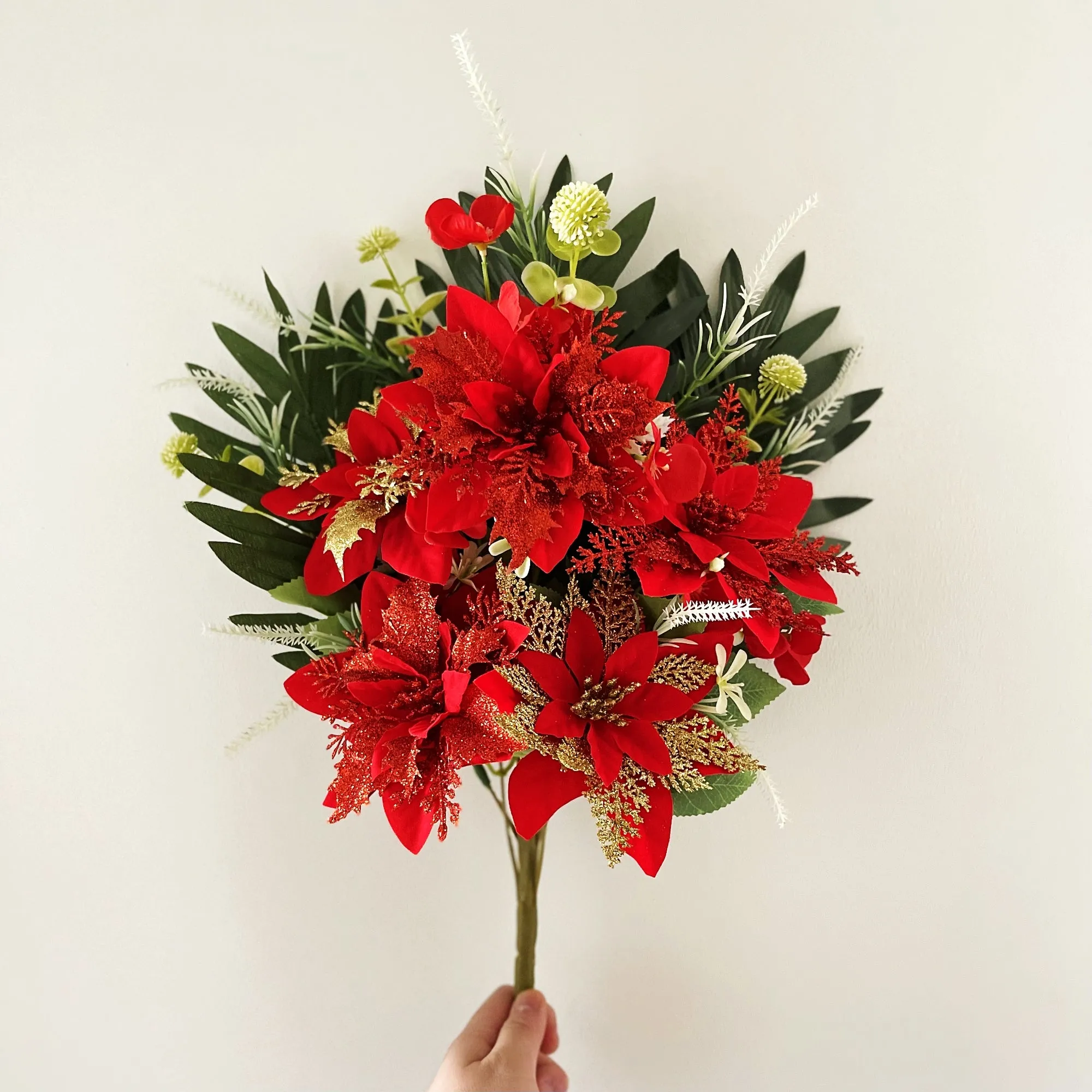 Bulk 19 inches Tall Glitter Christmas Poinsettia Bush Angel Bouquet Wholesale