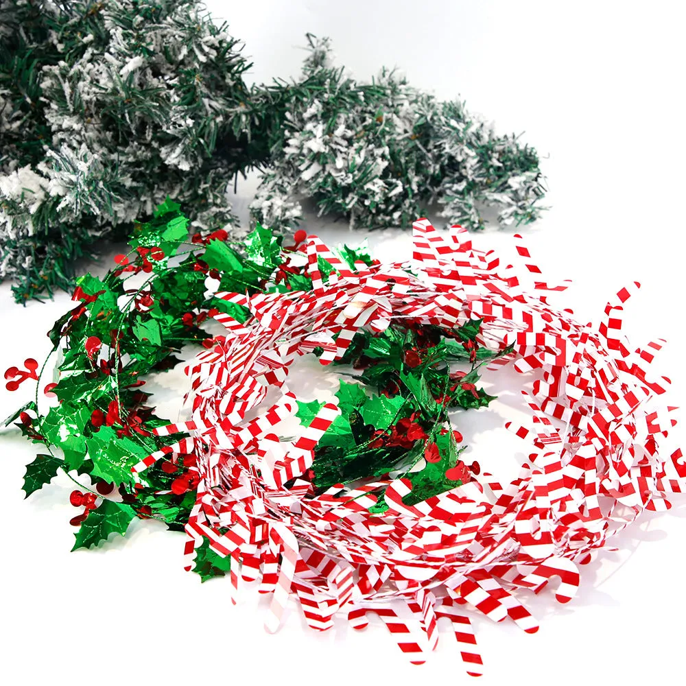 Bulk 3pcs Christmas Tinsel Garland With Snowflake Candy Cane Leaves Wholesale