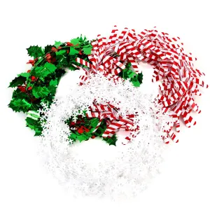 Bulk 3pcs Christmas Tinsel Garland With Snowflake Candy Cane Leaves Wholesale