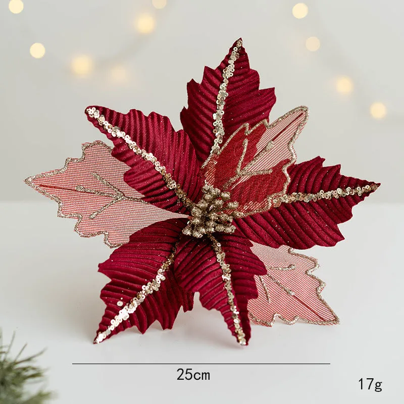 Bulk 9.8" Christmas Glitter Poinsettia Flowers Sequin Mesh Artificial Flowers Wholesale