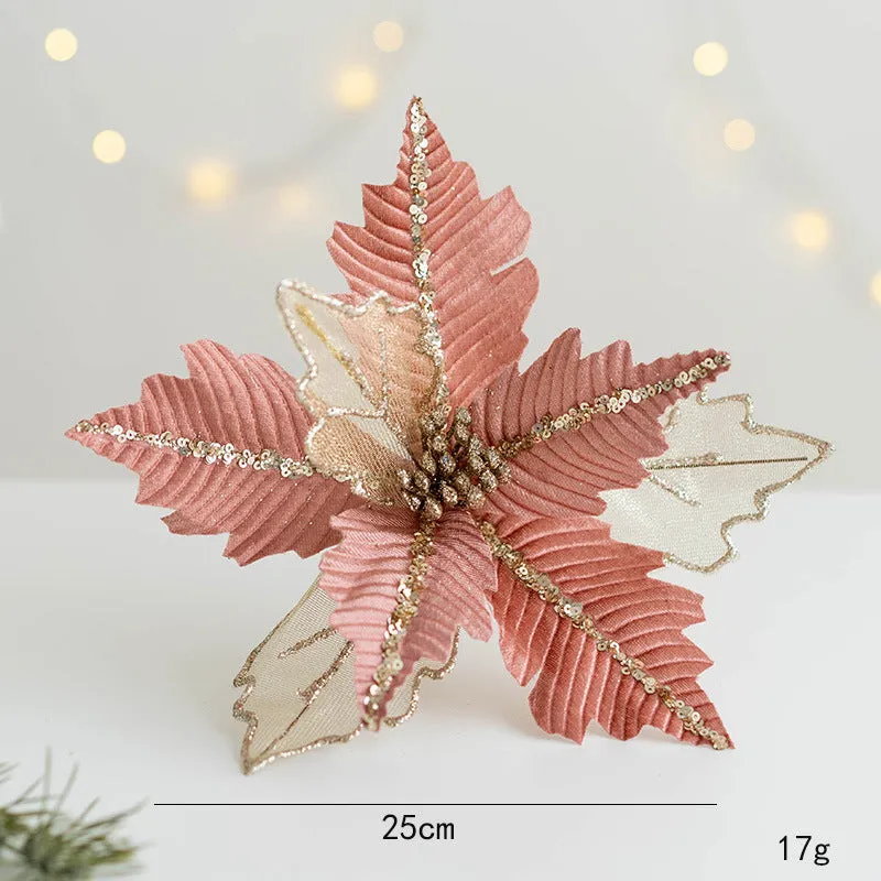 Bulk 9.8" Christmas Glitter Poinsettia Flowers Sequin Mesh Artificial Flowers Wholesale