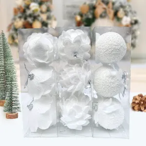 Bulk 9pcs Glitter Christmas Flowers Balls Ornaments Wholesale