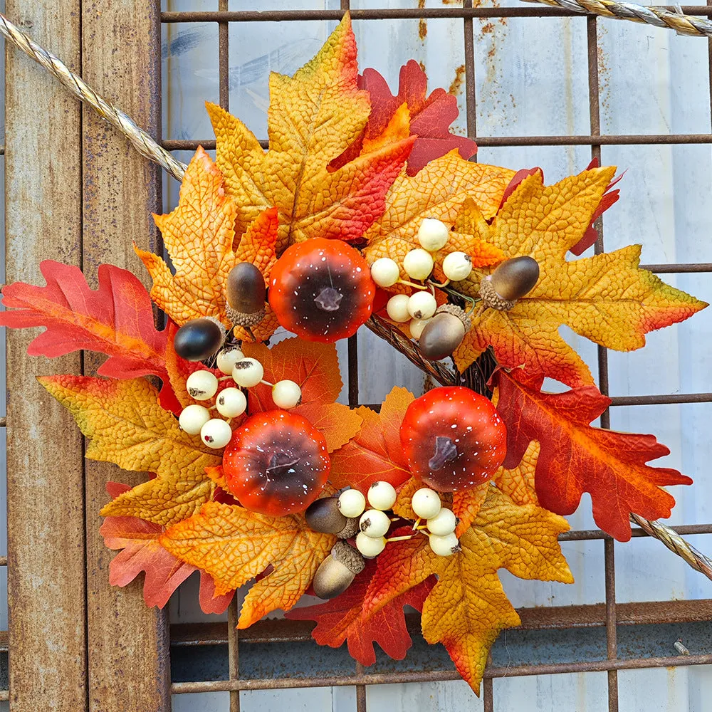 Bulk Artificial Maple Leaf Pumpkin Tabletop Candlestick Wreath Candle Holder Rings Thanksgiving Harvest Festival Mini Centerpiece 12 Inch Wholesale