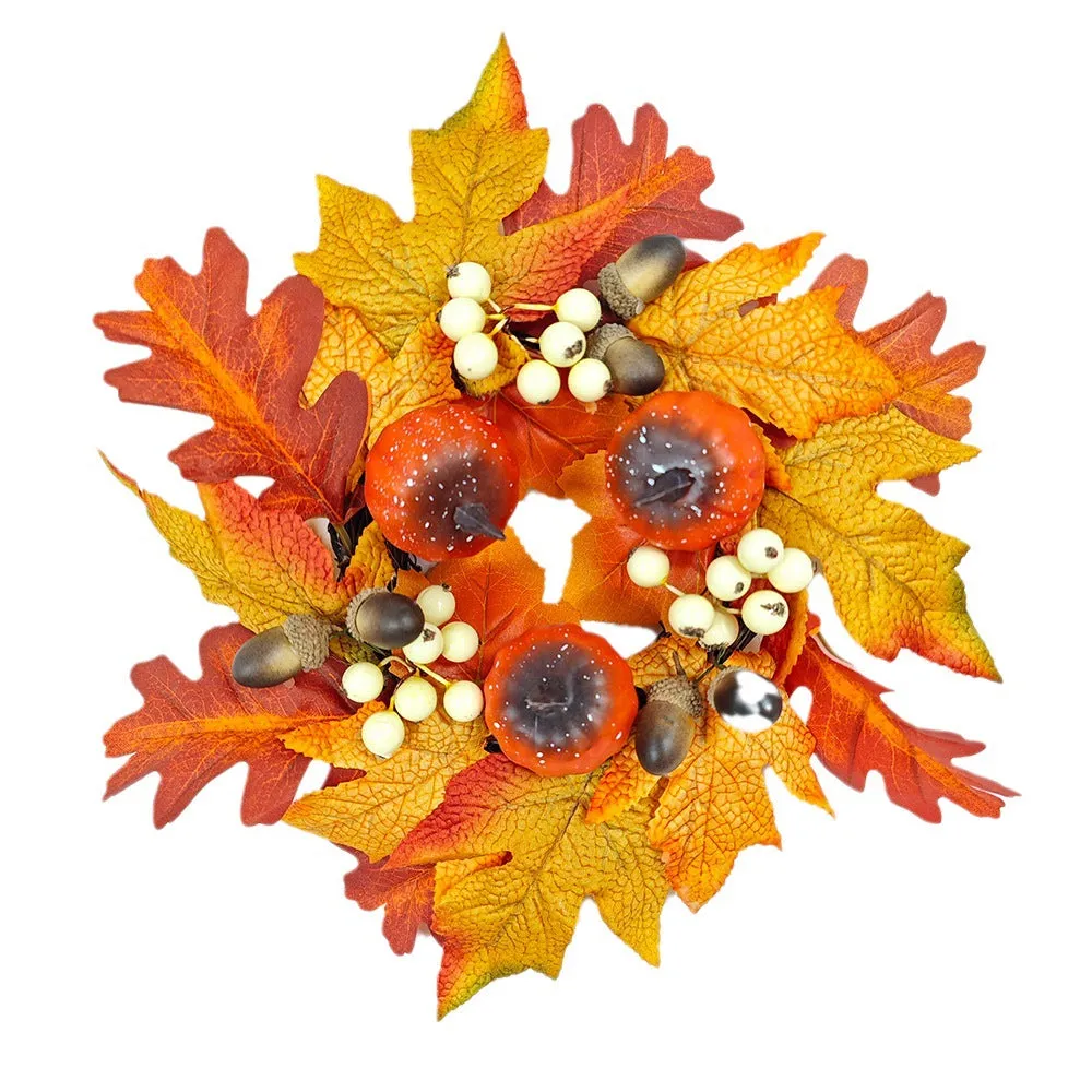 Bulk Artificial Maple Leaf Pumpkin Tabletop Candlestick Wreath Candle Holder Rings Thanksgiving Harvest Festival Mini Centerpiece 12 Inch Wholesale