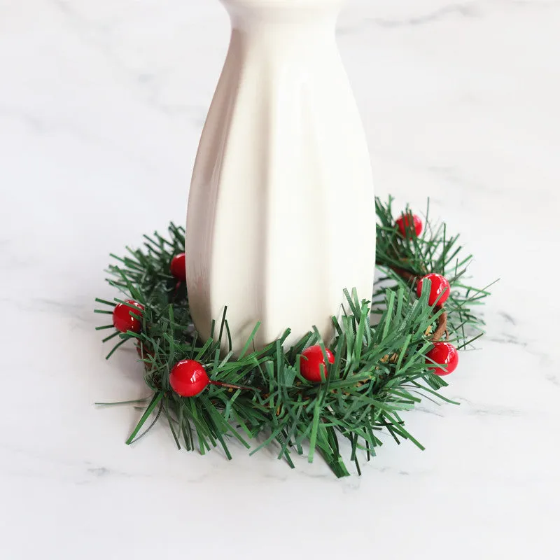 Bulk Artificial Pine Berry Tabletop Candlestick Wreath Candle Holder Rings Mini Christmas Centerpiece 3 Inch Wholesale