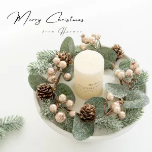 Bulk Artificial Pine Cone Berry Tabletop Candlestick Christmas Wreath Candle Holder Rings Xmas Centerpiece Wholesale