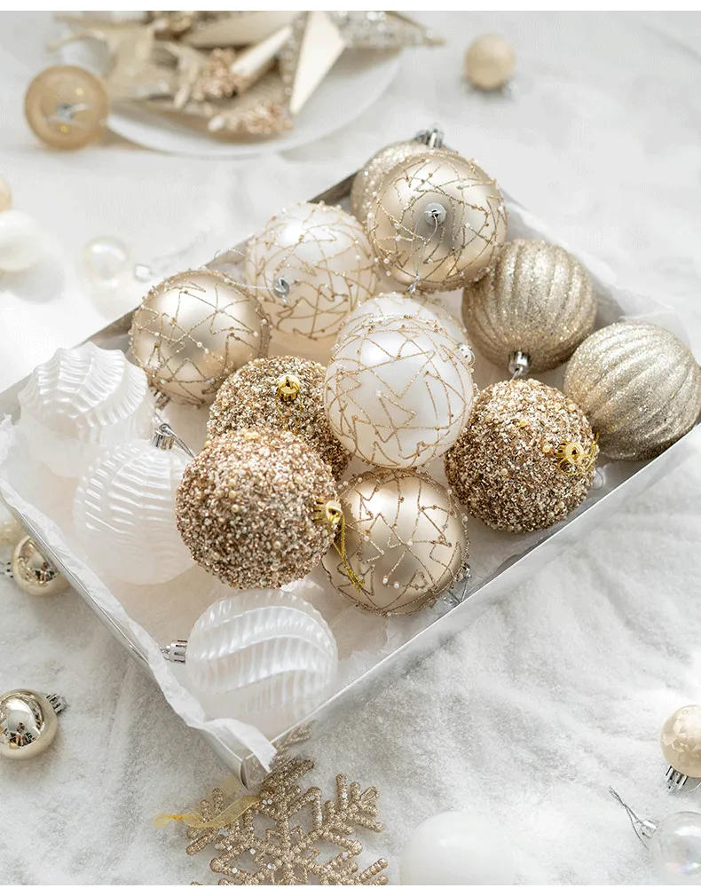 Bulk Glitter Champagne Christmas Balls Set Hanging Ornaments for Christmas Tree Home Decor Wholesale