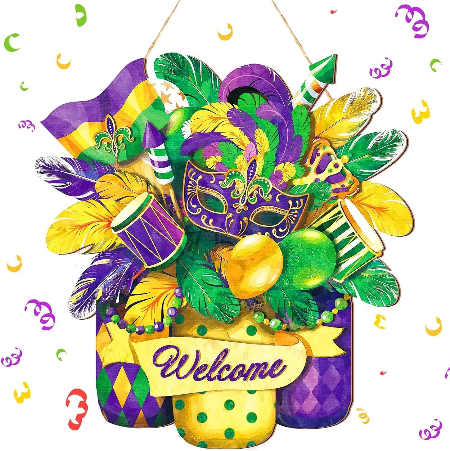 Bulk Mardi Gras Welcome Door Sign Hanging Wreath Mardi Gras Wooden Sign Door Hanger for Outdoors Wholesale