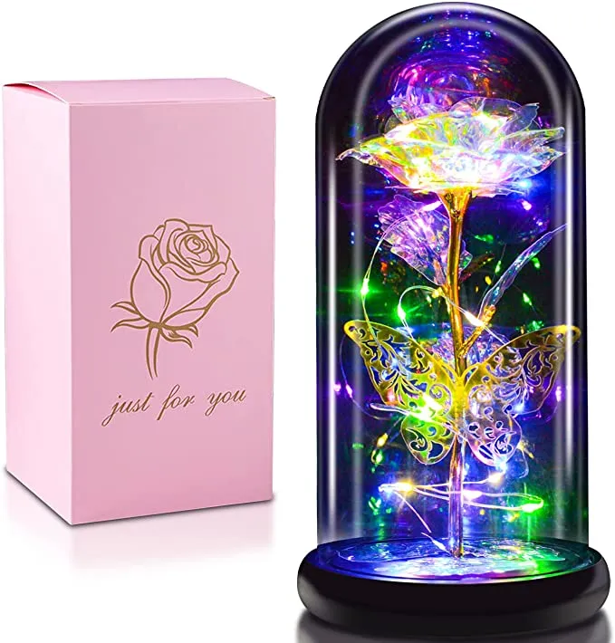 Bulk Rose Flower Gifts for Women Artificial Flower Rose Light Up Rose in A Glass Dome Flower Gifts For Her Anniversary Wholesale