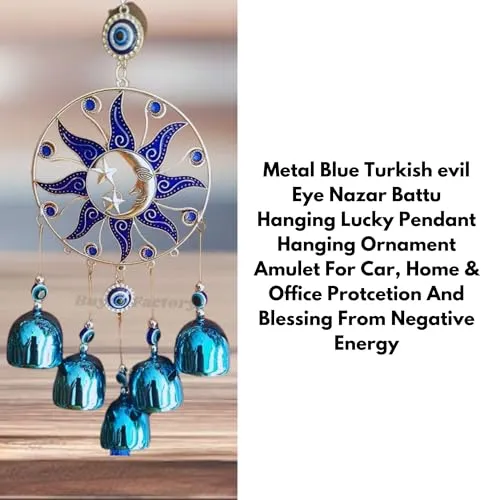 Buyab Factory® Evil Eye Wind Chimes for Home Positive Energy 40 Cm Turkish Wind Chime for Wall Hanging Decoration Items for Living Room Entrance Outdoor Balcony