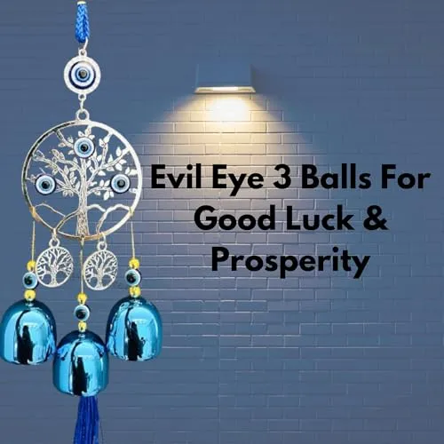 Buyab Factory® Evil Eye Wind Chimes Hanging for Window Balcony Decor Home Endurance Door Decoration, Wind Chimes for Home Positive Energy (Silver and Blue)