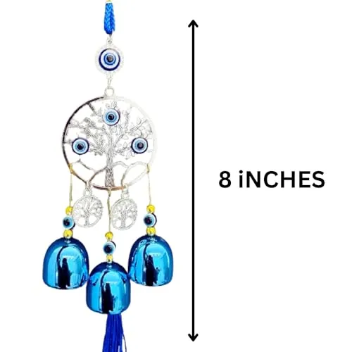 Buyab Factory® Evil Eye Wind Chimes Hanging for Window Balcony Decor Home Endurance Door Decoration, Wind Chimes for Home Positive Energy (Silver and Blue)