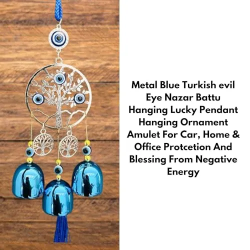 Buyab Factory® Evil Eye Wind Chimes Hanging for Window Balcony Decor Home Endurance Door Decoration, Wind Chimes for Home Positive Energy (Silver and Blue)