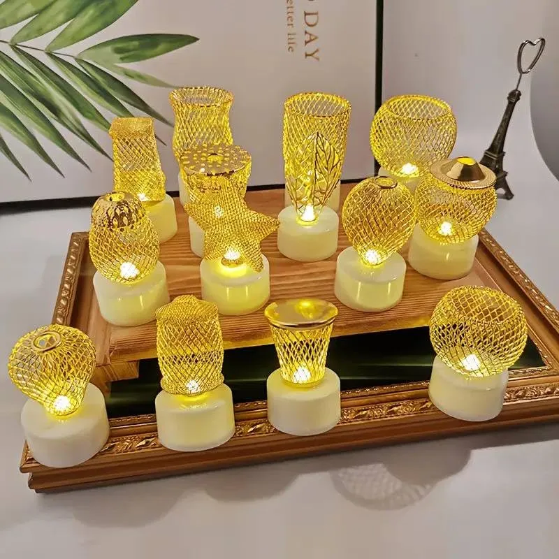 Chiransi 12 Pcs Set Golden Net LED Lanterns Light for Home Decoration,LED Tealight Candle Candle,Diwali Decoration, Christmas Xmas, Light for Diwali Home and Outdoor(Metal Golden Candles)