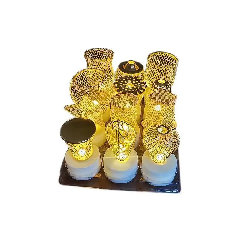 Chiransi 12 Pcs Set Golden Net LED Lanterns Light for Home Decoration,LED Tealight Candle Candle,Diwali Decoration, Christmas Xmas, Light for Diwali Home and Outdoor(Metal Golden Candles)