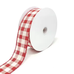 Christmas Canvas Gingham Wired Edge Ribbon, 1-1/2-Inch, 10-Yard, Red/Cream