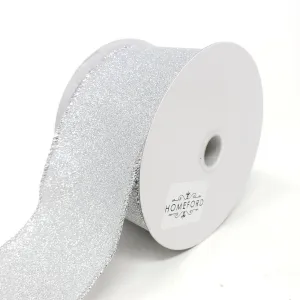 Christmas Flat Glitter Wired Edge Ribbon, 2-1/2-Inch, 10-Yard, Silver