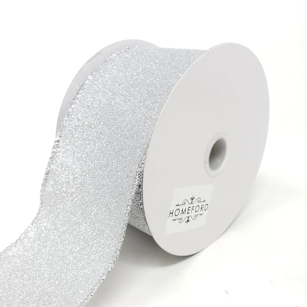 Christmas Flat Glitter Wired Edge Ribbon, 2-1/2-Inch, 10-Yard, Silver