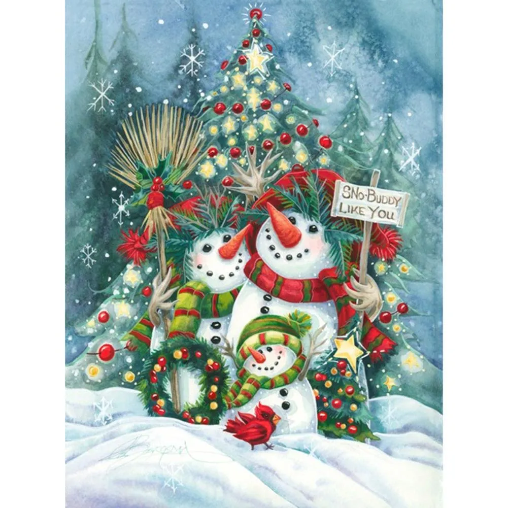 Christmas Snowman - Full Round Diamond - 30x40cm