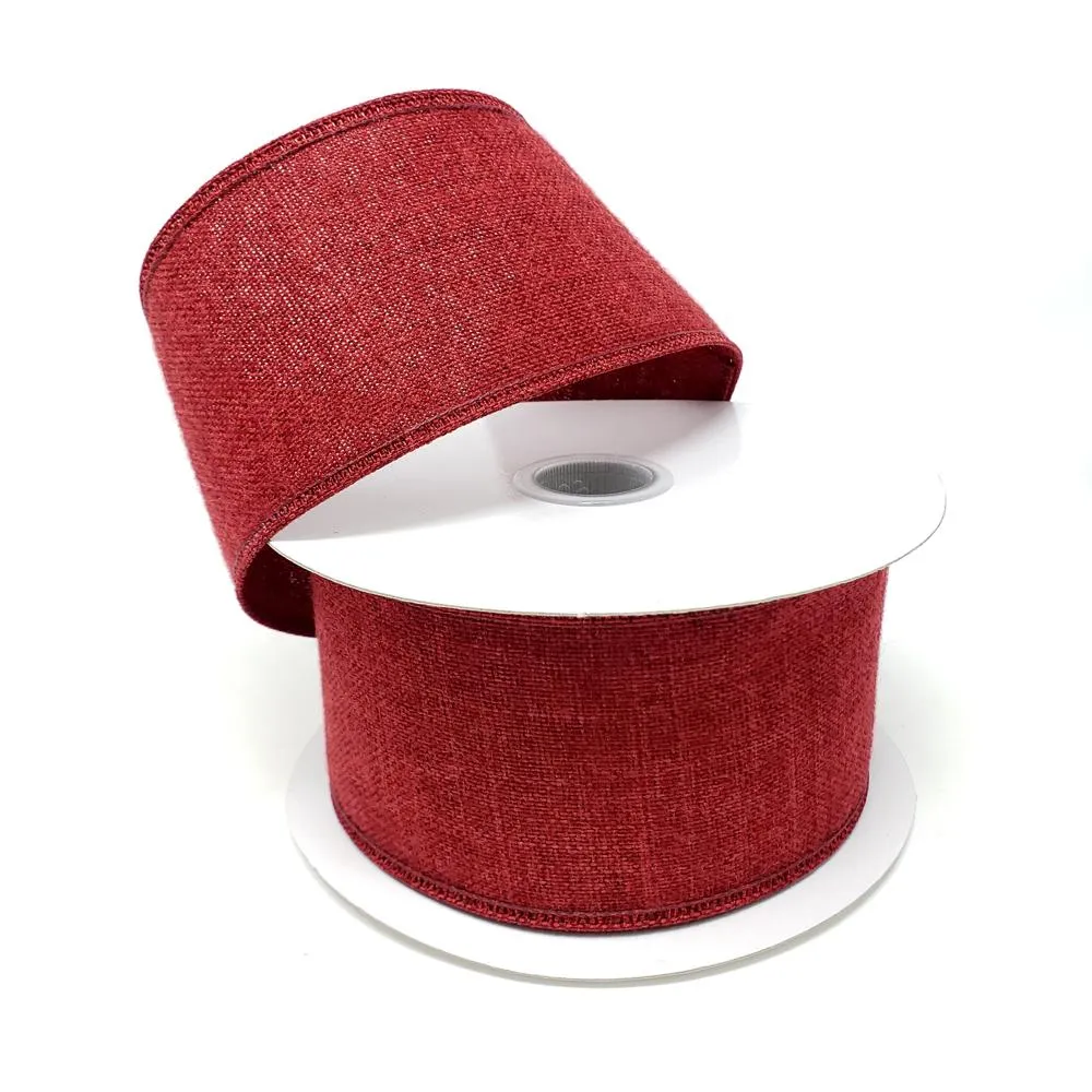 Christmas Soft Brushed Linen Wired Ribbon, 2-1/2-Inch, 10-Yard, Burgundy