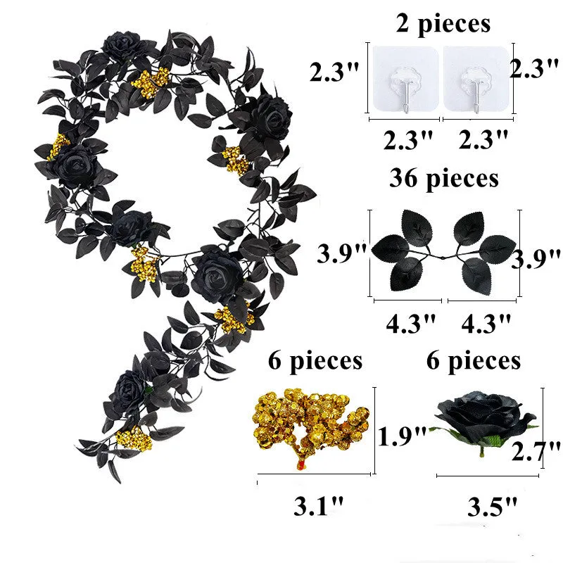 Clearance 5.7ft Black Halloween Garland with Rose And Berries Wholesale