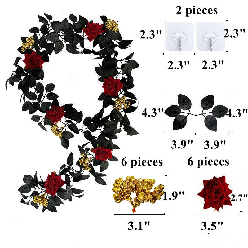 Clearance 5.7ft Black Halloween Garland with Rose And Berries Wholesale