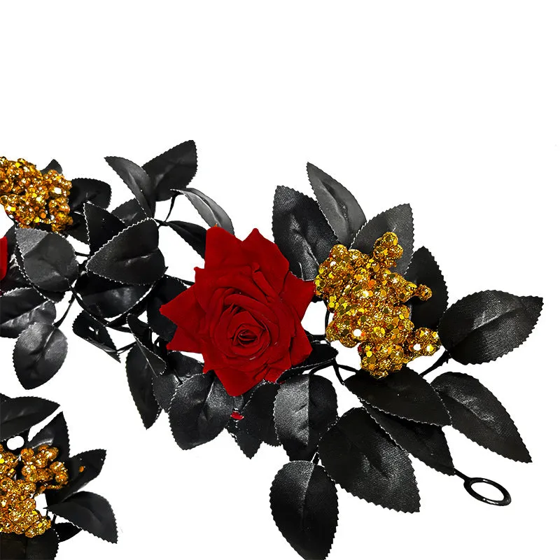 Clearance 5.7ft Black Halloween Garland with Rose And Berries Wholesale