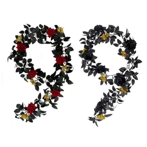 Clearance 5.7ft Black Halloween Garland with Rose And Berries Wholesale