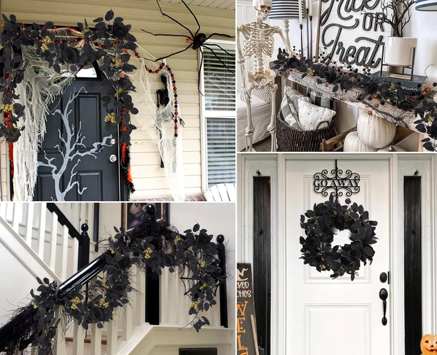 Clearance 5.7ft Black Halloween Garland with Rose And Berries Wholesale