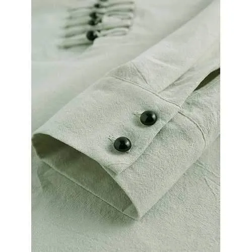 Cotton Linen Collarless Henley Shirt