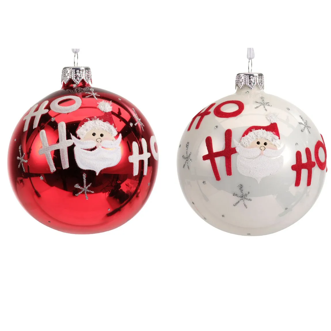 Decoris 8cm Santa Ho Ho Ho Glass Bauble (Choice of 2)