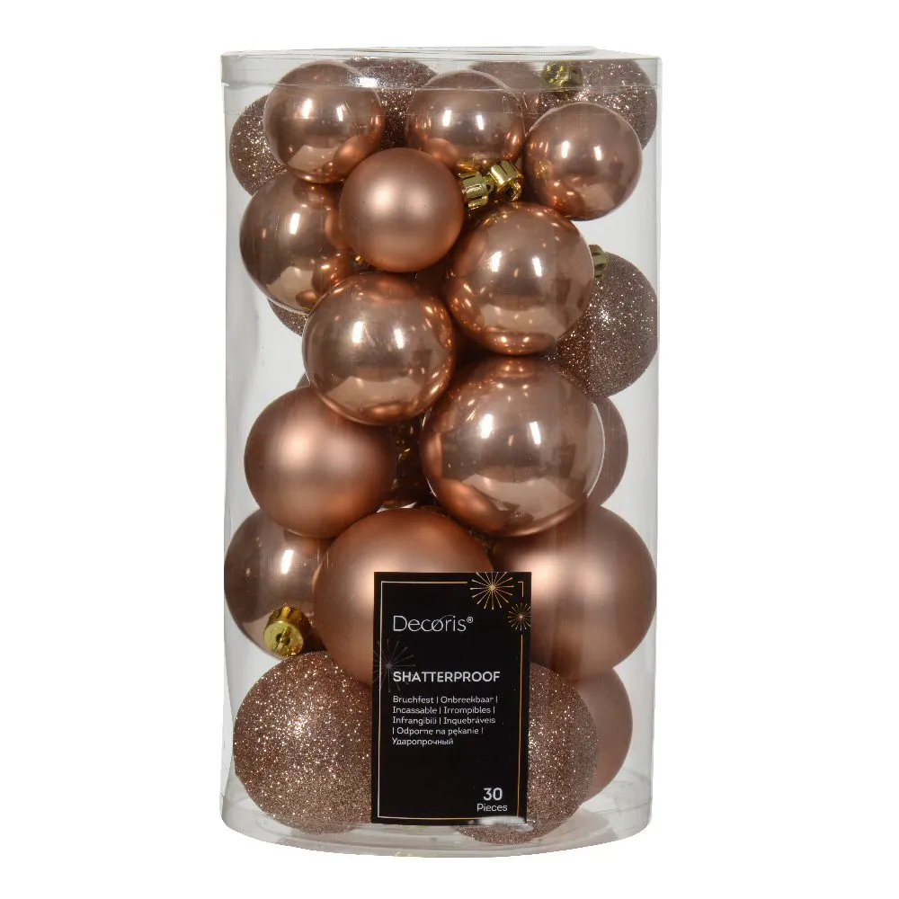 Decoris Pack of 30 Rose Gold Shatterproof Baubles