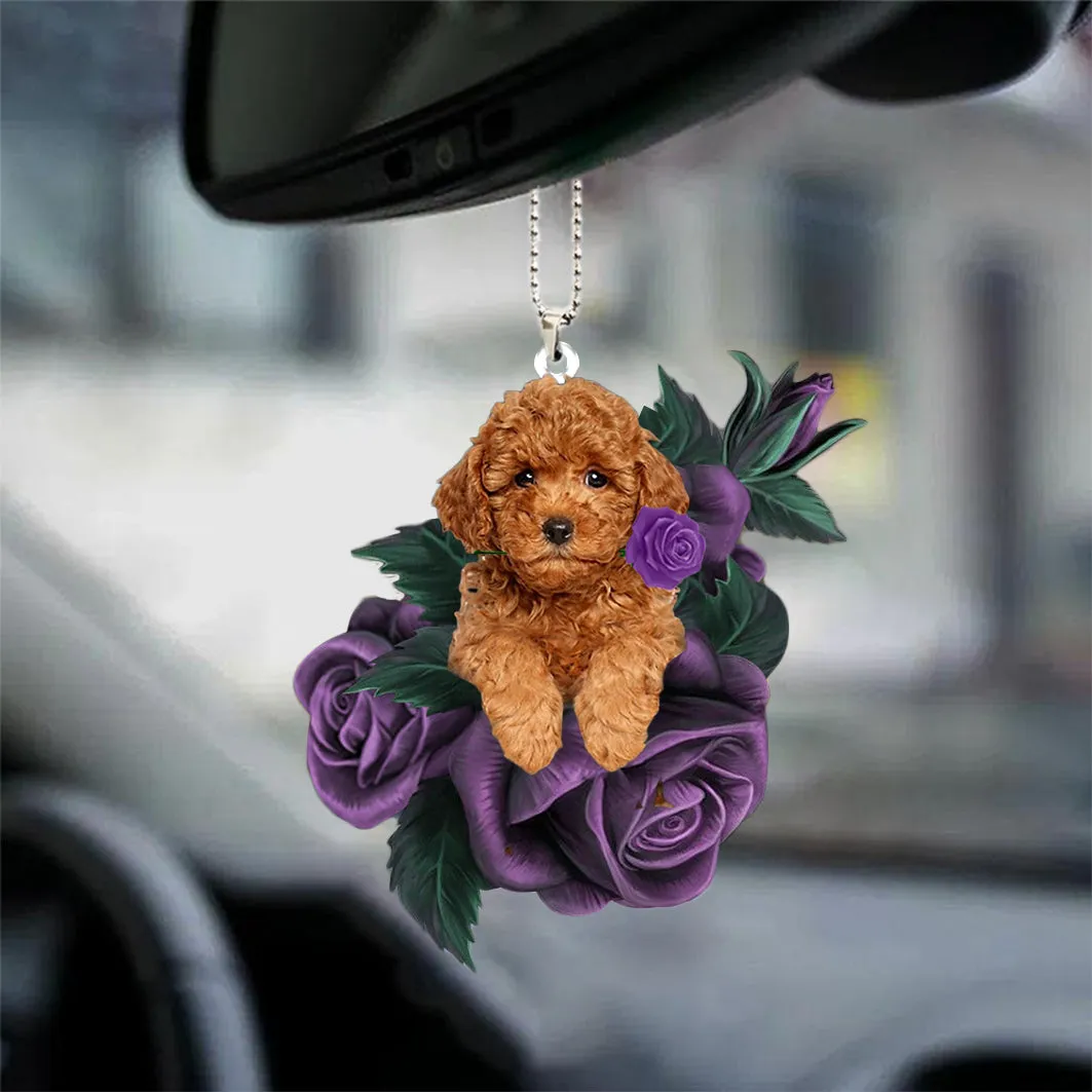 Dog in Purple Rose Car Mirror Hanging Car Interior Accessories