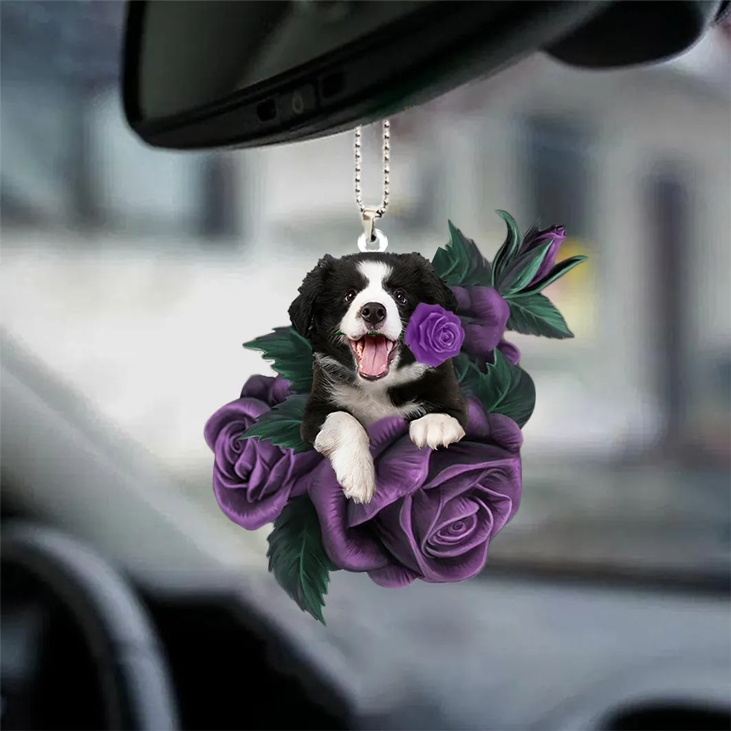 Dog in Purple Rose Car Mirror Hanging Car Interior Accessories