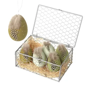 Eggs with Feathers in Crate Easter Decorations