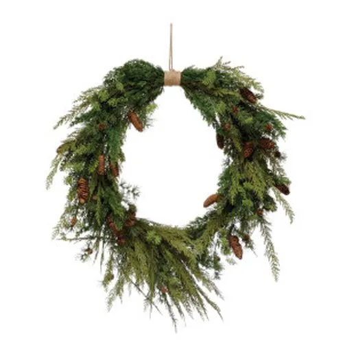 FAUX PINE WREATH WITH PINECONES & JUTE HANGER