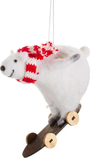 Felt Polar Bear on Skateboard Christmas Tree Decoration