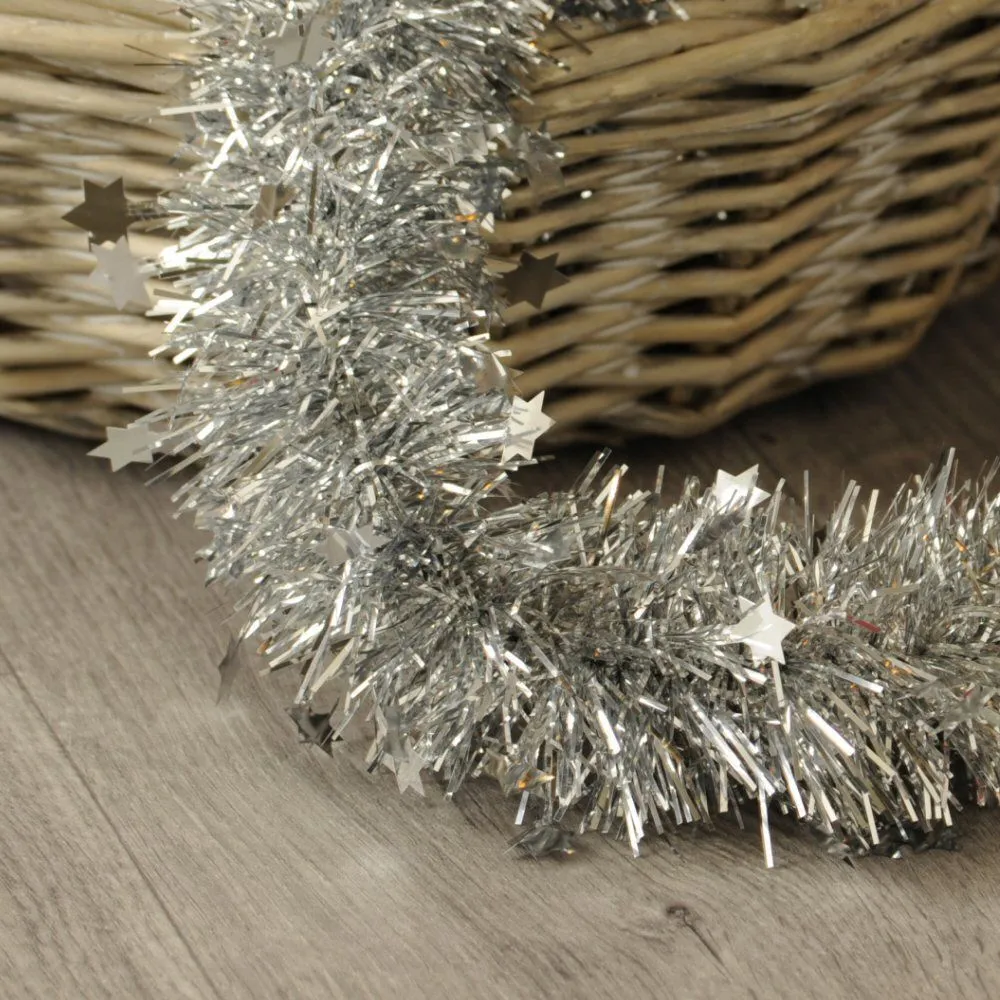 Festive 2m Silver Star Die Cut Luxury Tinsel