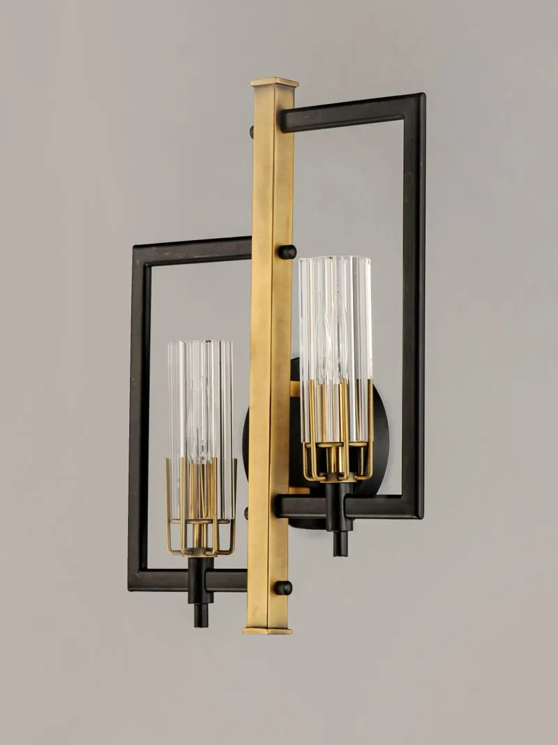 Flambeau 18" 2 Light Wall Sconce in Black and Antique Brass